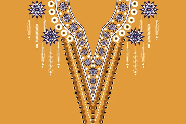 Beautiful Indian Neckline Embroidery Geometric Ethnic Oriental Pattern Traditional Orange — Stock Vector