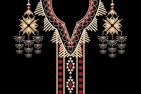 아름다운 부족의 목걸이검은 배경에서 전통적 기하학적 패턴을 꽃피는 부족의 목걸이 — 스톡 벡터
