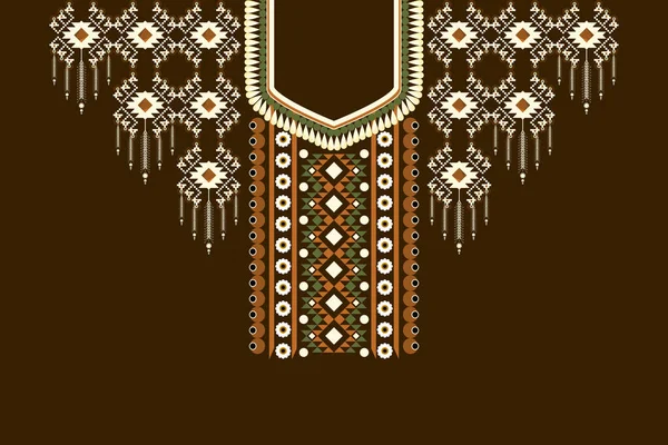 Beautiful Indian Neckline Embroidery Geometric Ethnic Oriental Pattern Traditional Brown — Archivo Imágenes Vectoriales