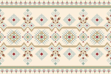 Güzel örülmüş nakış. Krem zemin üzerinde geleneksel geometrik etnik doğu deseni. Soyut, vektör, çizim. Doku, kumaş, giysi, ambalaj, dekorasyon, halı için tasarım..