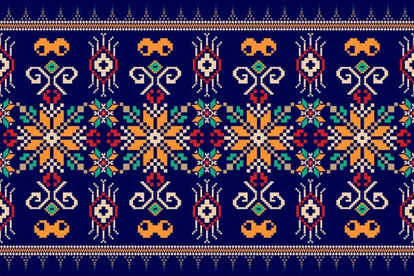 Beautiful Indian Knitted Embroidery Geometric Ethnic Oriental Pattern Traditional Blue — Vector de stock