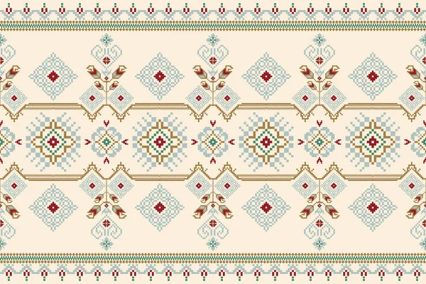 Beautiful Knitted Embroidery Geometric Ethnic Oriental Pattern Traditional Cream Background — Vetor de Stock