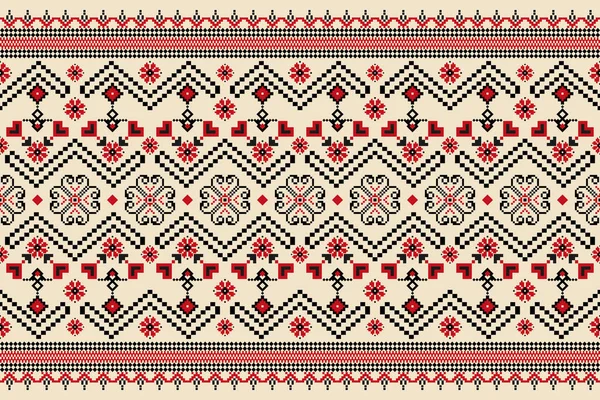 Beautiful Ukrainian Knitted Embroidery Geometric Ethnic Oriental Pattern Traditional Cream — Vector de stock