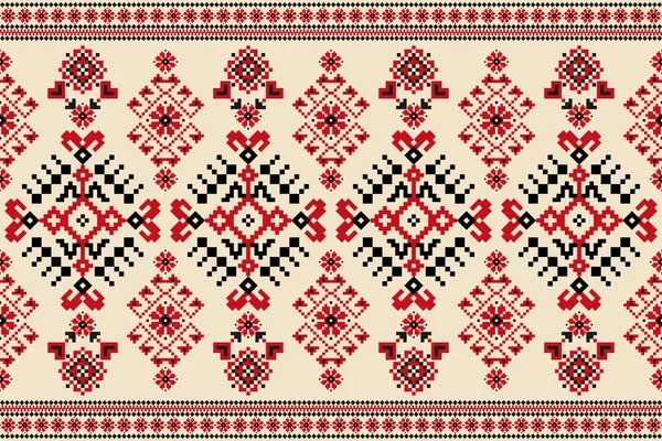 Beautiful Ukrainian Knitted Embroidery Geometric Ethnic Oriental Pattern Traditional Cream — стоковый вектор