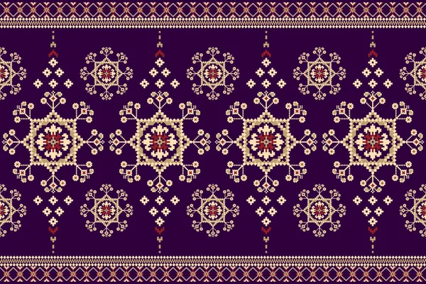 Beautiful Knitted Embroidery Geometric Ethnic Oriental Pattern Traditional Purple Background — Stock Vector