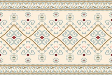 Beautiful knitted embroidery.geometric ethnic oriental pattern traditional on cream background.Aztec style,abstract,vector,illustration.design for texture,fabric,clothing,wrapping,decorating,carpet.