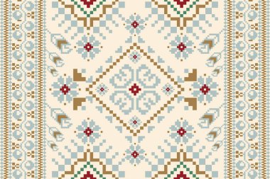 Güzel örülmüş nakış. Krem zemin üzerinde geleneksel geometrik etnik doğu deseni. Soyut, vektör, çizim. Doku, kumaş, giysi, ambalaj, dekorasyon, halı için tasarım..