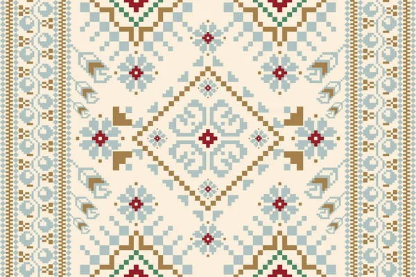 Beautiful Knitted Embroidery Geometric Ethnic Oriental Pattern Traditional Cream Background — Wektor stockowy