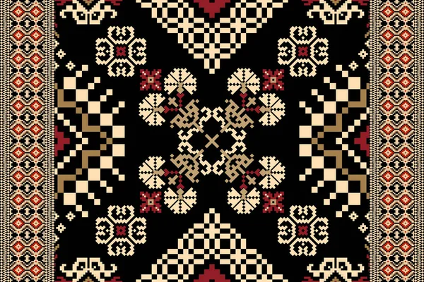 Beautiful Border Knitted Embroidery Geometric Ethnic Oriental Pattern Traditional Black — Stockvektor