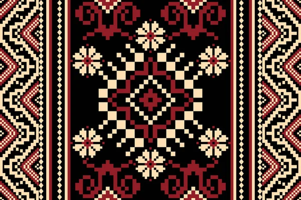 Beautiful Border Knitted Embroidery Geometric Ethnic Oriental Pattern Traditional Black — 스톡 벡터