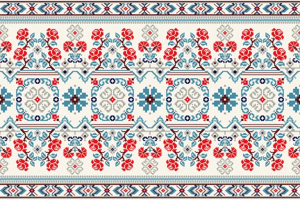 Beautiful Knitted Embroidery Geometric Ethnic Oriental Seamless Pattern Traditional Cream — Stockvektor