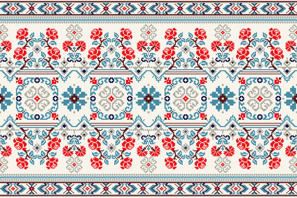 Beautiful knitted embroidery.geometric ethnic oriental seamless pattern traditional on cream background.Aztec style,abstract,vector,illustration.design for texture,fabric,clothing,wrapping,carpet.