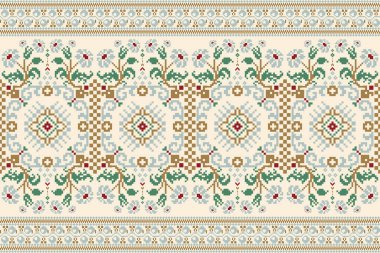Güzel örülmüş nakış. Krem zemin üzerinde geleneksel geometrik etnik doğu deseni. Soyut, vektör, çizim. Doku, kumaş, giysi, ambalaj, dekorasyon, halı için tasarım..