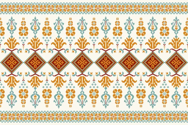 Beautiful Arabesque Knitted Embroidery Geometric Ethnic Oriental Pattern Traditional White — Vector de stock