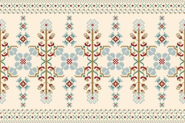 Güzel örülmüş nakış. Krem zemin üzerinde geleneksel geometrik etnik doğu deseni. Soyut, vektör, çizim. Doku, kumaş, giysi, ambalaj, dekorasyon, halı için tasarım..