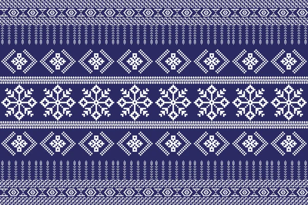 Beautiful Thai Embroidery Geometric Ethnic Oriental Pattern Traditional Background Blue — Wektor stockowy