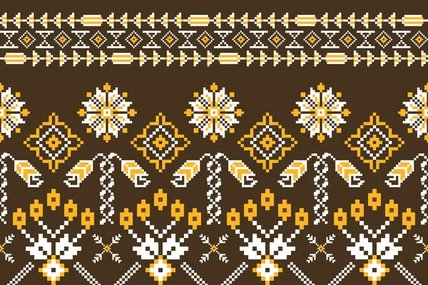 Beautiful Knitted Embroidery Geometric Ethnic Oriental Pattern Traditional Brown Background — Stockvector