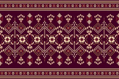 Güzel örülmüş nakış. Kırmızı zemin üzerinde geleneksel geometrik etnik oryantal desen. Soyut, soyut, vektör çizimi. Doku, kumaş, giysi, ambalaj, dekorasyon, halı için tasarım..