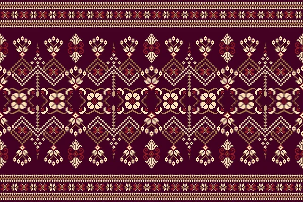 Beautiful Knitted Embroidery Geometric Ethnic Oriental Pattern Traditional Crimson Background — Image vectorielle