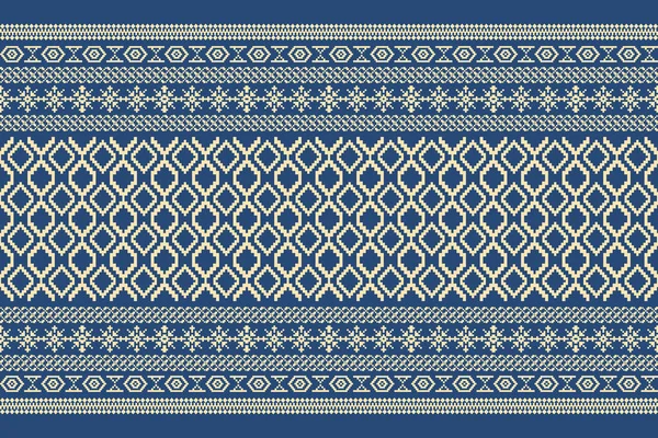 美しいタイのニット刺繍 幾何学的な民族東洋のパターンの伝統的な背景 Blueとクリームトーン Aztecスタイル 抽象的 ベクトル イラスト — ストックベクタ