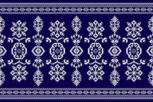 Beautiful Thai Embroidery Geometric Ethnic Oriental Pattern Traditional Background Blue — Stockvektor