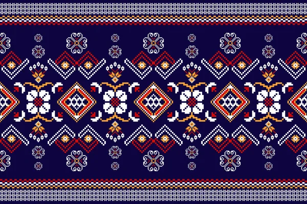美しいニット刺繍 青い背景に伝統的な幾何学的な民族の東洋のパターン Aztecスタイル ベクトル イラスト テクスチャ ファブリック カーペットのためのデザイン — ストックベクタ
