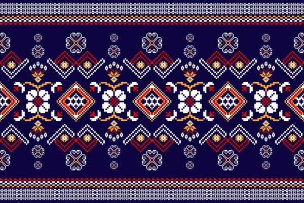 Beautiful Knitted Embroidery Geometry Ethnic Oriental Patterental Pattern Blue Background — 스톡 벡터