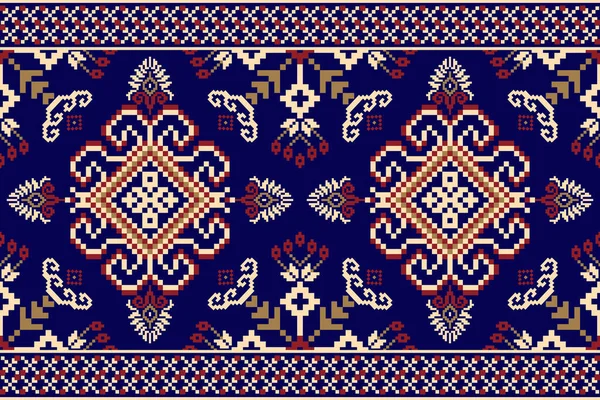 美しい図部族のニット刺繍 青い背景に伝統的な幾何学的な民族の東洋のパターン アステックスタイル ベクトル イラスト テクスチャ ファブリック カーペットのためのデザイン — ストックベクタ