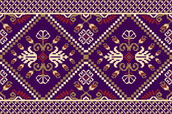 Красива Язана Вишивка Геометричний Етнічний Східний Візерунок Традиційний Фіолетовому Тлі — стоковий вектор