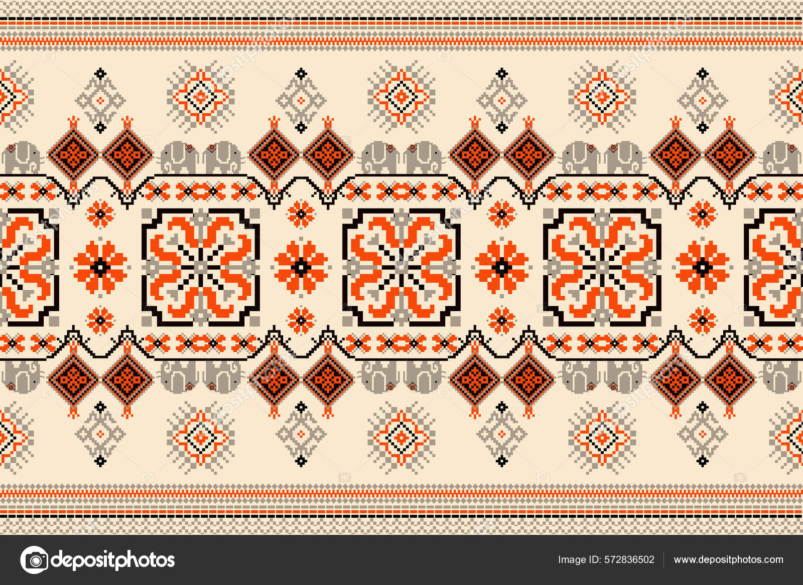 美しいウクライナのニット刺繍 クリームの背景に伝統的な幾何学的な民族東洋のパターン アステカスタイル 抽象的 ベクトル イラスト ストックベクター  ©anchalee.thaweeboon@gmail.com 572836502, image size:1600x1167