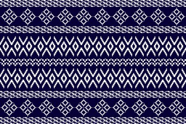 Güzel hmong pürüzsüz desen. Deniz mavisi ve beyaz zemin. Nakış, nakış, vektör, illüstrasyon. Doku, kumaş, giysi, ambalaj, dekorasyon ve halı. Geometrik etnik desen..