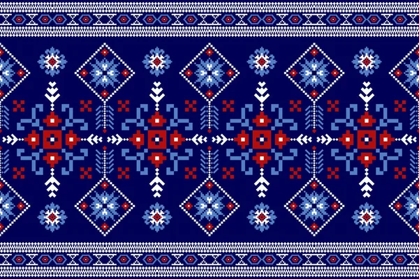 Beautiful Knitted Embroidery Geometry Ethnic Oriental Patterental Pattern Blue Background — 스톡 벡터