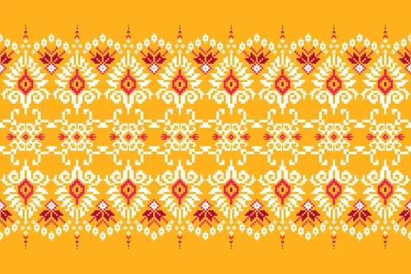 Όμορφο Πλεκτό Κεντητήριο Γεωμετρικό Έθνικ Ανατολίτικο Μοτίβο Παραδοσιακό Πορτοκαλί Φόντο — Διανυσματικό Αρχείο