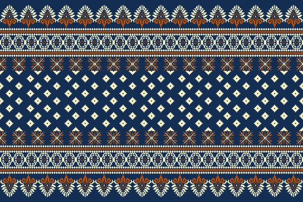 Schöne Strickstickerei Geometrische Ethnische Orientalische Muster Traditionell Auf Blauem Hintergrund — Stockvektor