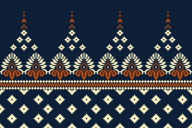 Güzel örülmüş nakış. Geometrik etnik desen geleneksel olarak mavi zemin üzerinde. Soyut, vektör, illüstrasyon. Doku, kumaş, giysi, ambalaj, dekorasyon, halı için tasarım..