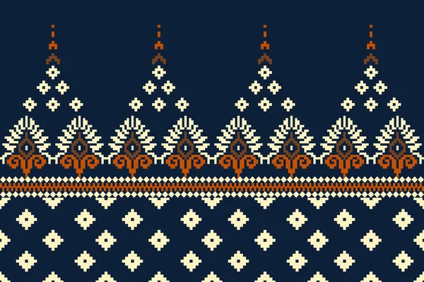 Красива Язана Вишивка Геометричний Етнічний Східний Візерунок Традиційний Синьому Фоні — стоковий вектор