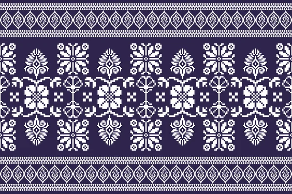 美しいニット刺繍 幾何学的な民族東洋のパターンの伝統的な背景 紫と白のトーン アステカスタイル 抽象的 ベクトル イラスト — ストックベクタ