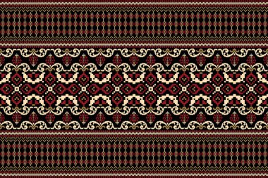 Güzel örülmüş nakış. Geometrik etnik oryantal desen siyah zemin üzerinde geleneksel. Soyut, vektör, çizim. Doku, kumaş, giysi, ambalaj, dekorasyon, halı için tasarım..