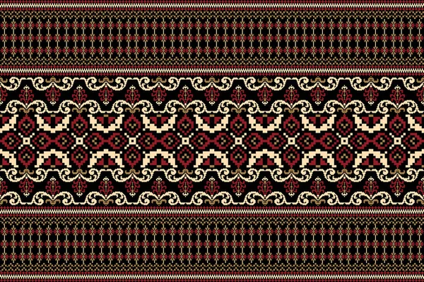 Güzel örülmüş nakış. Geometrik etnik oryantal desen siyah zemin üzerinde geleneksel. Soyut, vektör, çizim. Doku, kumaş, giysi, ambalaj, dekorasyon, halı için tasarım..