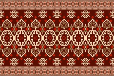 Güzel örülmüş nakış. Kırmızı zemin üzerinde geleneksel geometrik etnik oryantal desen. Soyut, soyut, vektör çizimi. Doku, kumaş, giysi, ambalaj, dekorasyon, halı için tasarım..