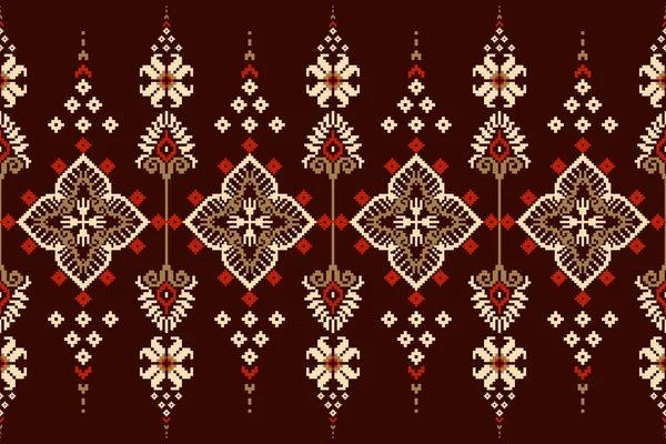 Vacker Stickad Broderi Geometriskt Etniskt Orientaliskt Mönster Traditionellt Crimson Bakgrund — Stock vektor