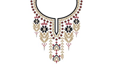 Güzel yaka nakışı. Geometrik etnik oryantal desen beyaz arka planda geleneksel. Soyut, vektör, illüstrasyon. Doku, kumaş, giysi, moda kadınları için tasarım..