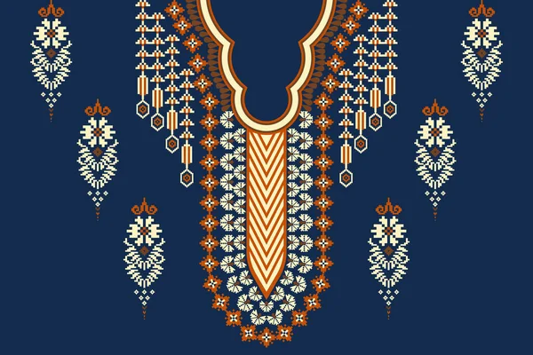 蓝色背景上传统的几何民族东方图案 阿兹特克风格 时尚女性服装 印刷品的设计 — 图库矢量图片