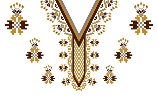 Magnifique Décolleté Broderie Motif Oriental Ethnique Géométrique Traditionnel Sur Fond — Image vectorielle