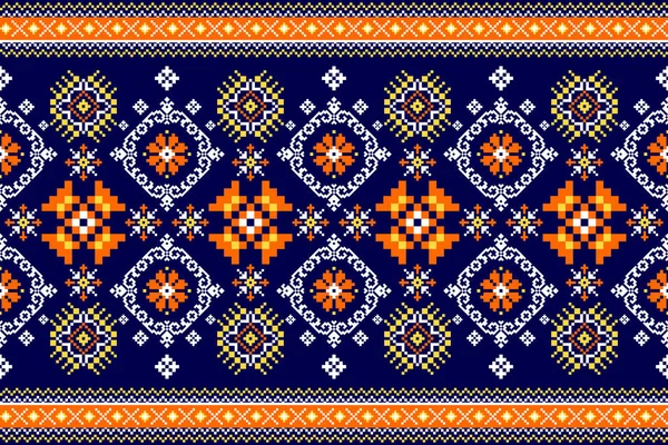 Schöne Strickstickerei Geometrische Ethnische Orientalische Muster Traditionell Auf Blauem Hintergrund — Stockvektor