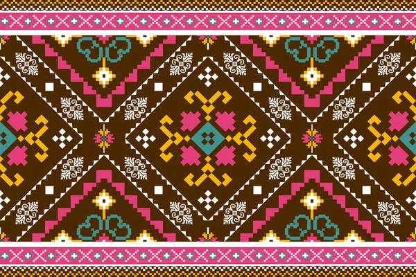 Beautiful Knitted Embroidery Geometry Ethnic Oriental Patterental Pattern Brown Background — 스톡 벡터