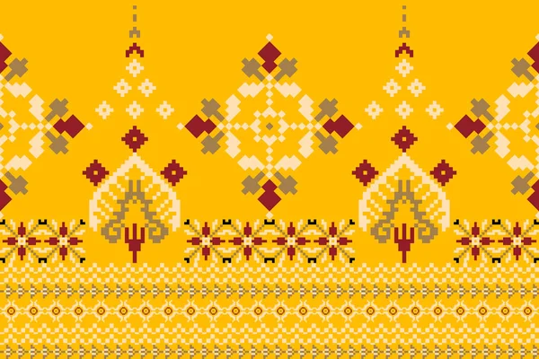 Piękne Dzianiny Haftowane Geometryczny Etniczny Orientalny Wzór Tradycyjny Żółtym Tle — Wektor stockowy