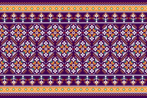 Beautiful Knitted Embroidery Geometric Ethnic Oriental Pattern Traditional Purple Background —  Vetores de Stock