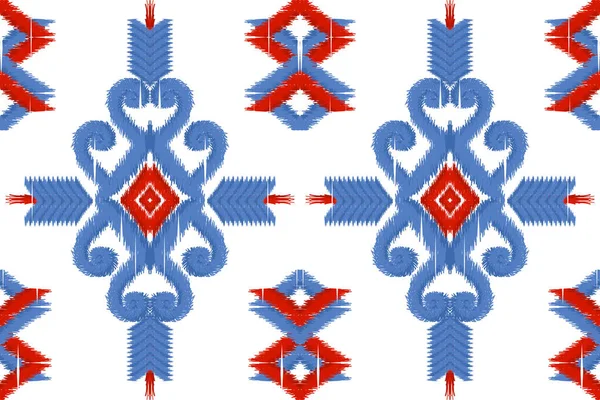 Schöne Ikat Stickerei Geometrische Ethnische Muster Traditionell Auf Weißem Hintergrund — Stockvektor