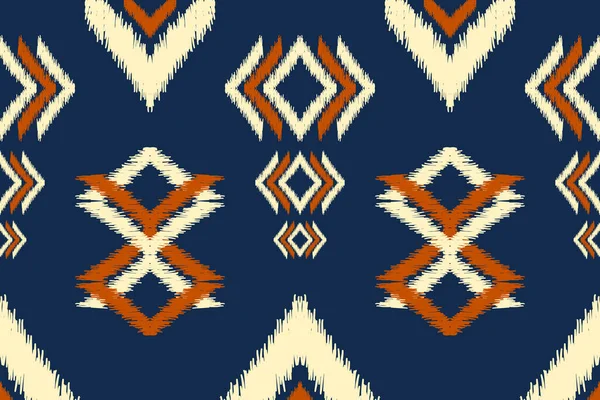 Beautiful Ikat Embroidery Geometry Ethnic Oriental Patterental Pattern Blue Background — 스톡 벡터